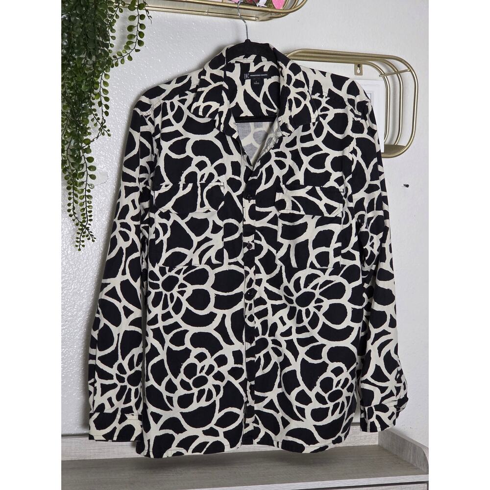 I.N.C Black and white button down blouse size L